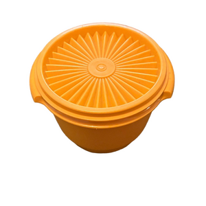 Vintage 70’s Tupperware Servalier Bowl Harvest Yellow Push Button Lid